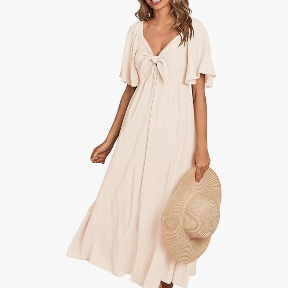 PRETTYGARDEN Summer Midi Flowy Beige Dress